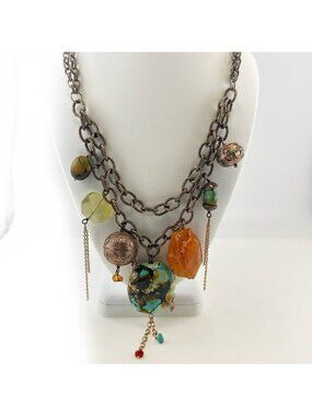 Deb Guyot Necklace Turquoise Chunky Bronze Boho Mixed Metals Artisan Southwest
